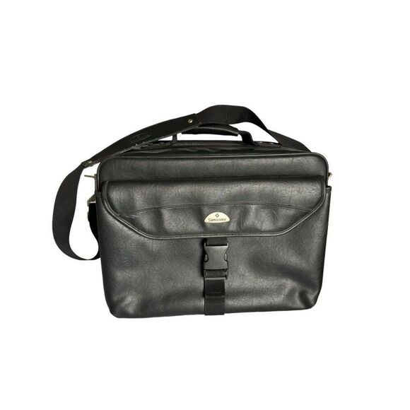 Samsonite Black Leather Laptop Bag With Adjustable Strap & Multiple Compartments